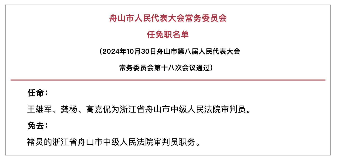 舟山市最新人事任免动态概览